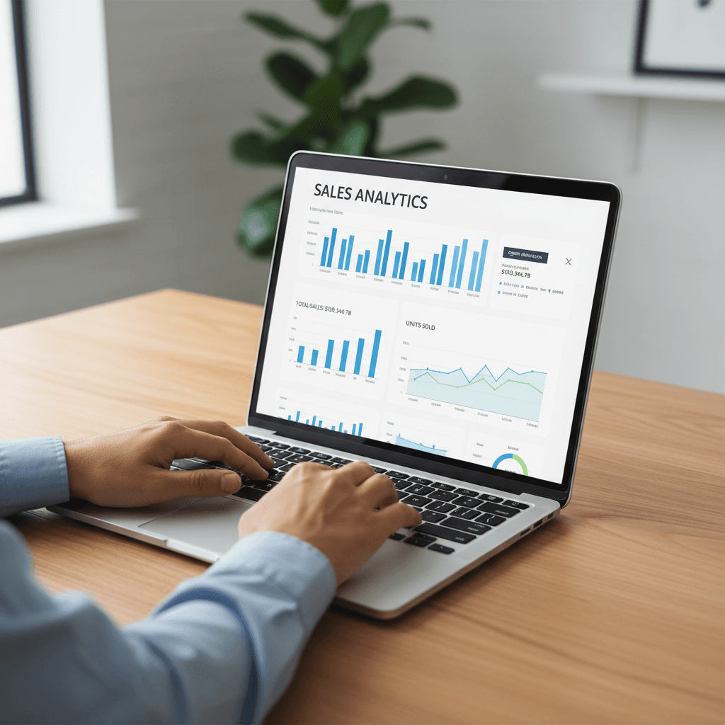 Amazon FBA dashboard analytics on laptop screen