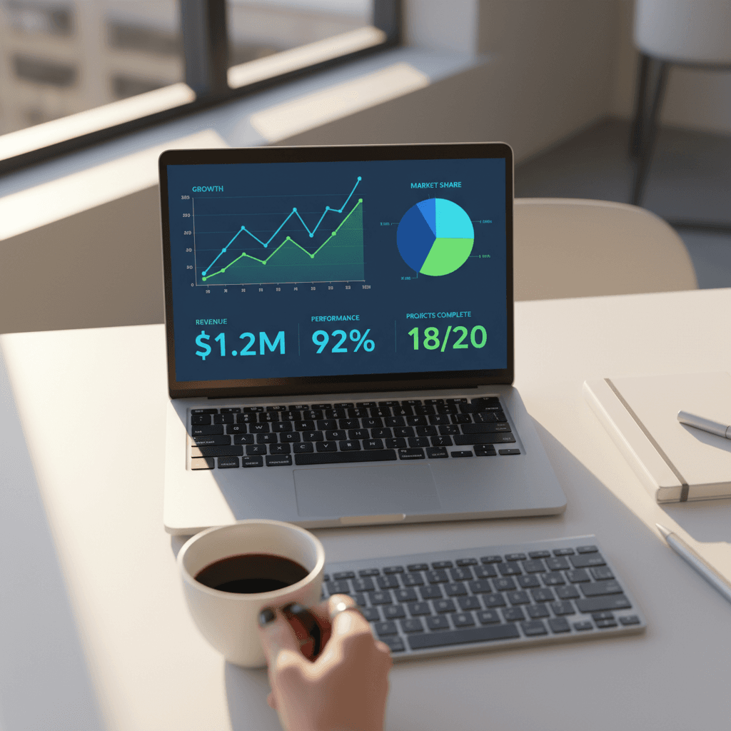 E-commerce business owner analyzing sales metrics and growth data