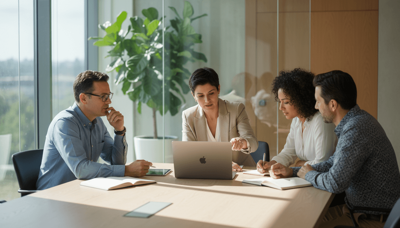 Team collaboration in modern office setting